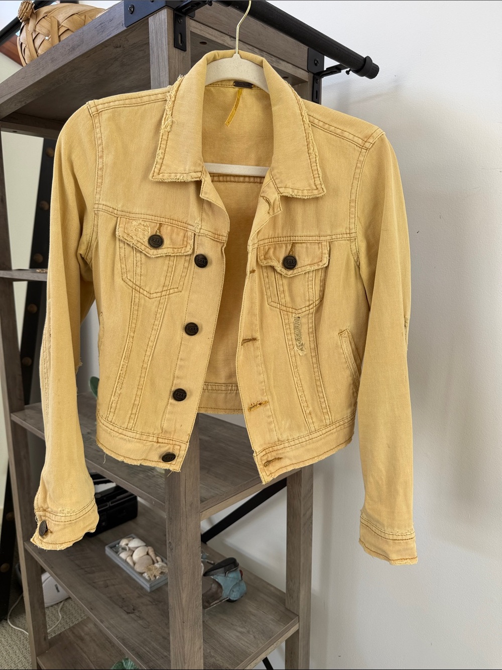 Free People Mustard Yellow Cropped Denim Jacket